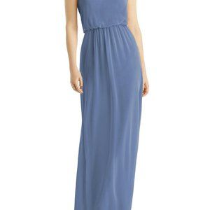 Dessy V-Neck Blouson Bodice Chiffon Maxi Dress Larkspur Size 10